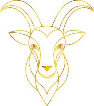 Capricorn zodiac sign in line art style with golden foil effect. png