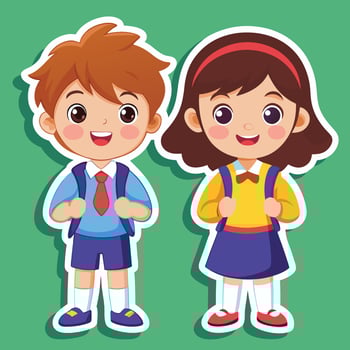 cartoon boy and girl school uniform, illustration vector