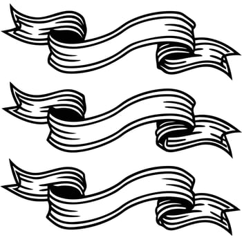 three black and white ribbons with a white background vector