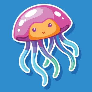 a cute jellyfish sticker on a blue background vector