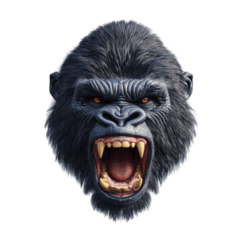 Horror gorilla head with open mouth on transparent background png