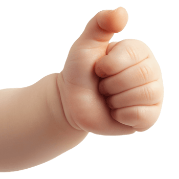a baby's hand with a thumb up on a transparent background png