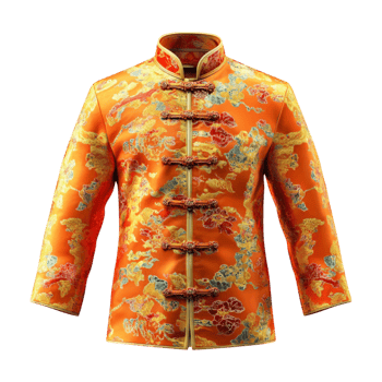 an orange chinese jacket with a floral pattern png