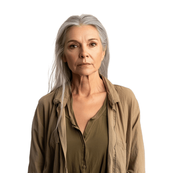 an older woman with gray hair and a green shirt png