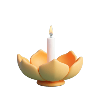 Serene Candle in a Lotus Flower Holder Minimalist 3D Render png