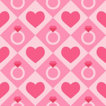 Seamless pattern with simple pink hearts and diamond rings. Template for Valentine holiday design vector