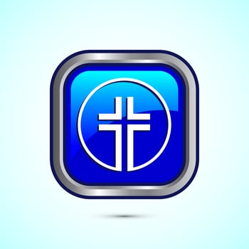 Christian cross icon design illustration, Religion sign. Holy cross logo symbol, Blue color square button design vector