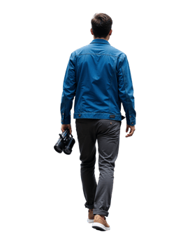 Photographer Walking with Camera in Hand on Transparent Background png