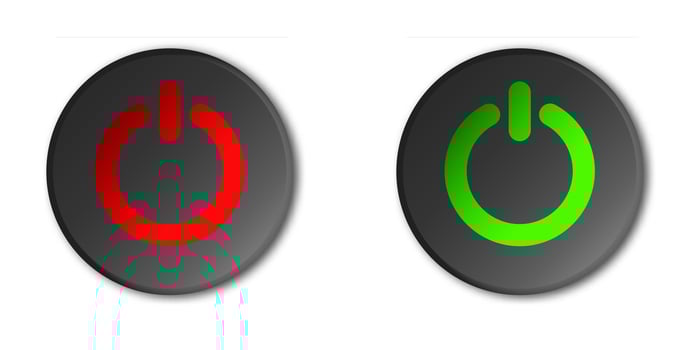 Modern dark-themed red and green power buttons, icons. vector