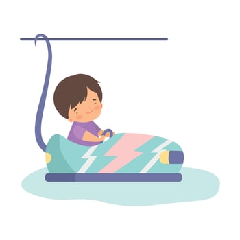Cute Little Boy Riding Bumper Car, Happy Kid Having Fun in Amusement Park Illustration vector
