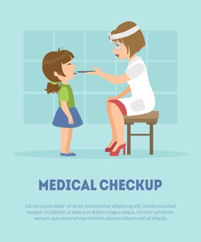 Female Otolaryngologist Examining Girls Throat in Clinic, Doctor Consulting Patient in Medical Office Illustration vector