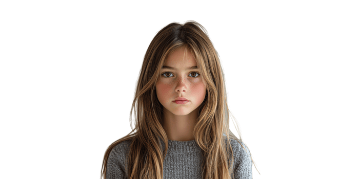 Serious Girl With Straight Hair Isolated on Transparent Background. png