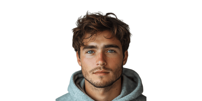 Man With Brown Hair in Hoodie Isolated on Transparent Background. png