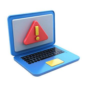 3D Cartoon Laptop with Warning Sign - System png
