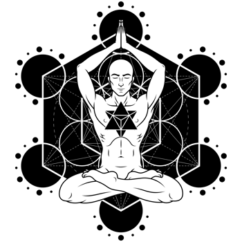 The man in the lotus position is surrounded by geometric shapes png