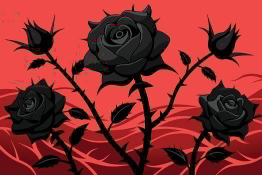 Mysterious black roses with thorns Illustration vector