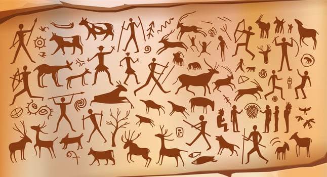 Prehistoric cave painting on stone wall background vector