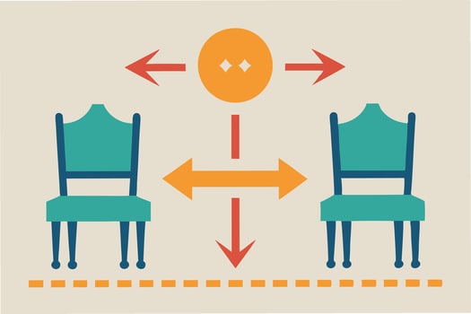 Visuals showing recommended distances represented by creative graphics such as two chairs arrows or silhouettes clipart vector