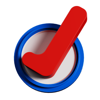 blue badge and red correct checked mark icon png