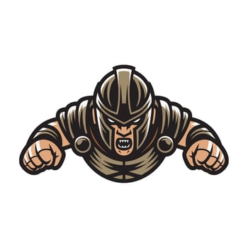 gladiator attacking with punch design illustration logo on white background vector