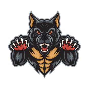 dog black fierce attacking pose with claws design logo vector
