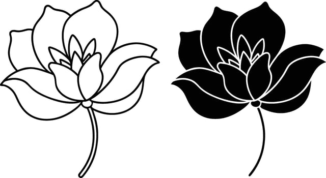 Floral Design Line Art, Black, White, Flower, Bloom, Petals, Stem, Botanical, Illustration, Graphic vector