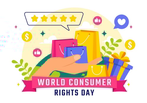 Consumer Rights Day Art on 15 March, Featuring Shopping and Consumer Protection Themes vector