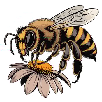 bees land on flowers design logo illustration vector
