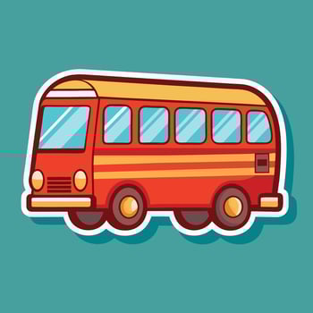 a cartoon bus sticker on a blue background vector