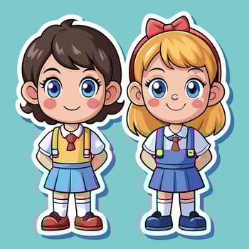 two cartoon girls in school uniforms vector