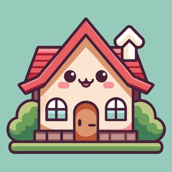 a cute house with a red roof and a red chimney vector