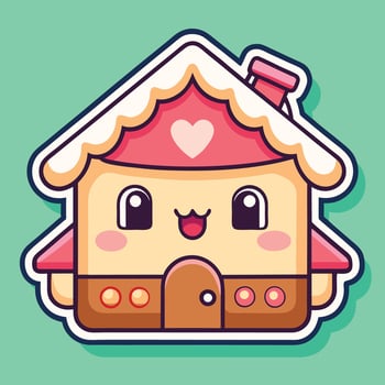 cute gingerbread house sticker illustration vector