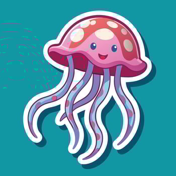a cute jellyfish sticker with a pink body and blue eyes vector
