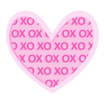 Simple cartoon image of two layers of light pink hearts stacked together with a dark pink XO pattern inside. png
