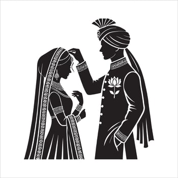 Beautiful Marriage Invitation Card Design Featuring Wedding Couple Silhouette with Bride and Groom Clipart vector