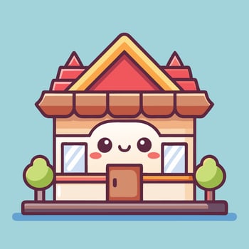 a cartoon house with a roof and windows vector