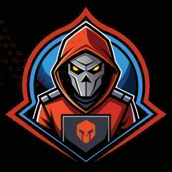 a red hooded man with a computer in front of him vector