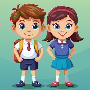 cartoon boy and girl standing together with backpacks vector