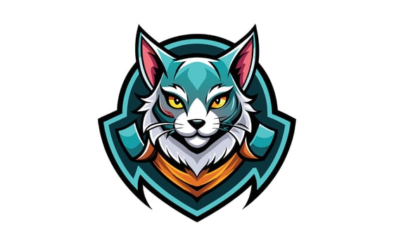 a cat mascot with a blue and orange head vector