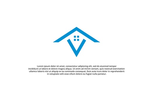 letter v blue house logo design vector