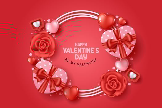 Happy Valentine's day background with Heart gift, flowers and hearts elements in red background vector