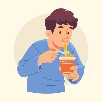 People Eating Food noodles cup Illustration vector