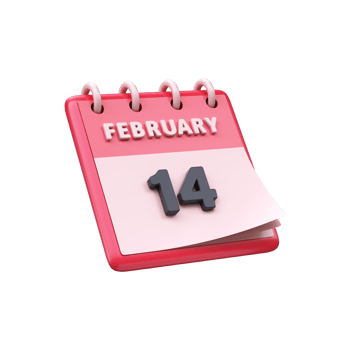 Calendar for Valentine's Day, February 14. 3d render illustration png