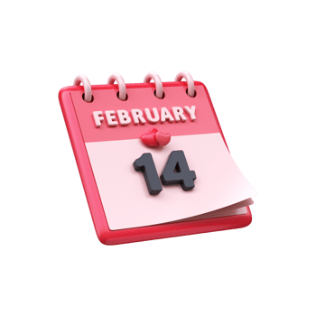 3D cartoon calendar for Valentine's Day. February 14. png