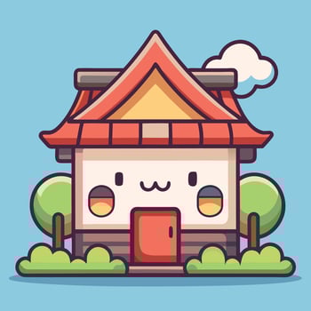 a cartoon house with a red roof and a red roof vector