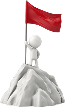 3d man holding red flag on top of mountain png