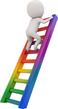a 3d person climbing up a rainbow colored ladder png