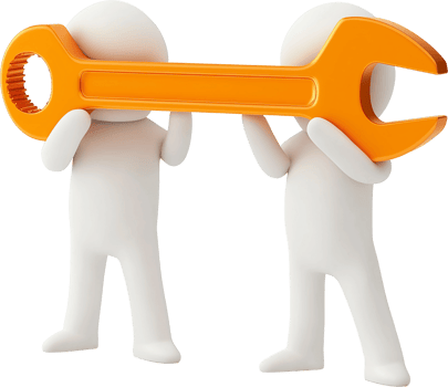 3d people holding a large wrench on transparent background png