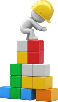 a construction worker is building blocks on top of a pile of colorful cubes png