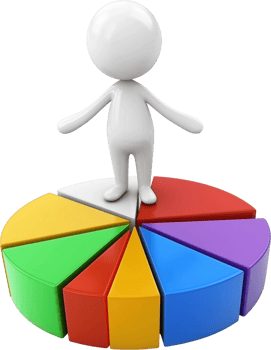 3d person standing on top of pie chart png